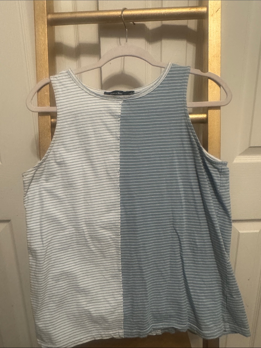 Doe & Rae Blue and White Split Stripe Tank